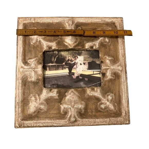 Vintage Distressed Embossed Metal On Wood Picture Frame - Picture 3 of 3